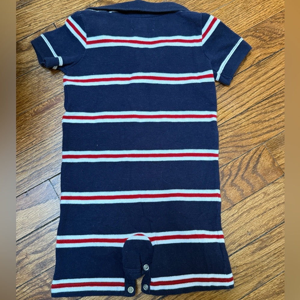 New without tags Ralph Lauren Blue and Red Striped Polo Infant Romper size 9M - Picture 4 of 4